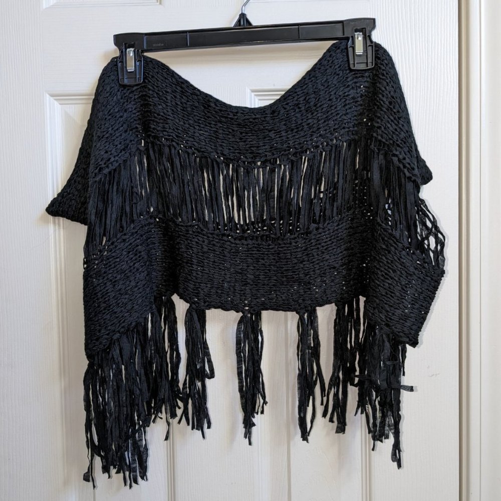 Black Fringe Infinity Scarf Loose Flowy Boho NWOT - Picture 2 of 8
